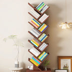 Tree Bookshelf with Drawer Freestanding Wooden Book Tower Tall Narrow Bookcase for Home Office | Bedroom and Kids Room