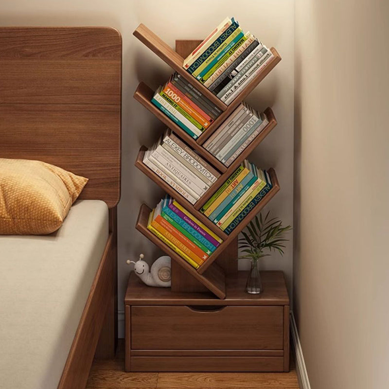 Tree Bookshelf with Drawer Freestanding Wooden Book Tower Tall Narrow Bookcase for Home Office | Bedroom and Kids Room