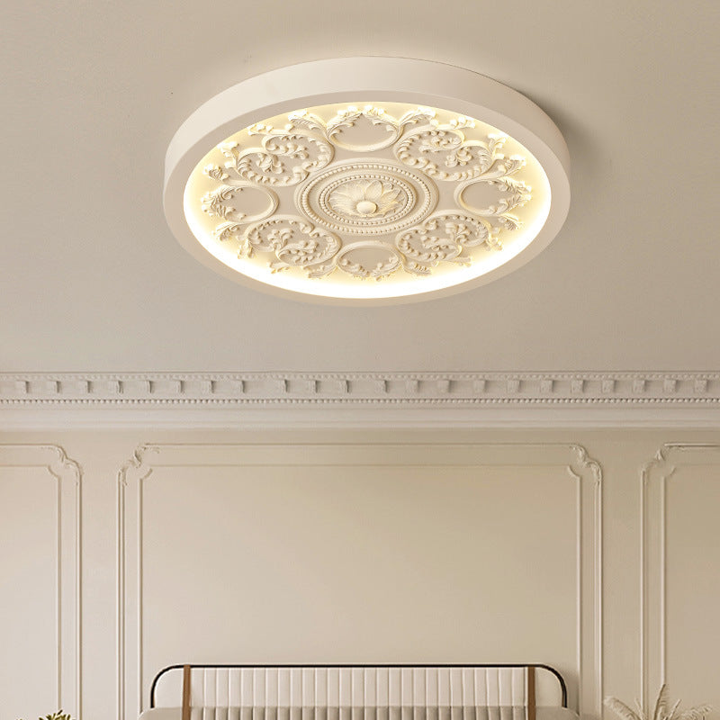 Carved LED Ceiling Light Round Ornate Flush Mount Ceiling Lamp for Bedroom and Living Room
