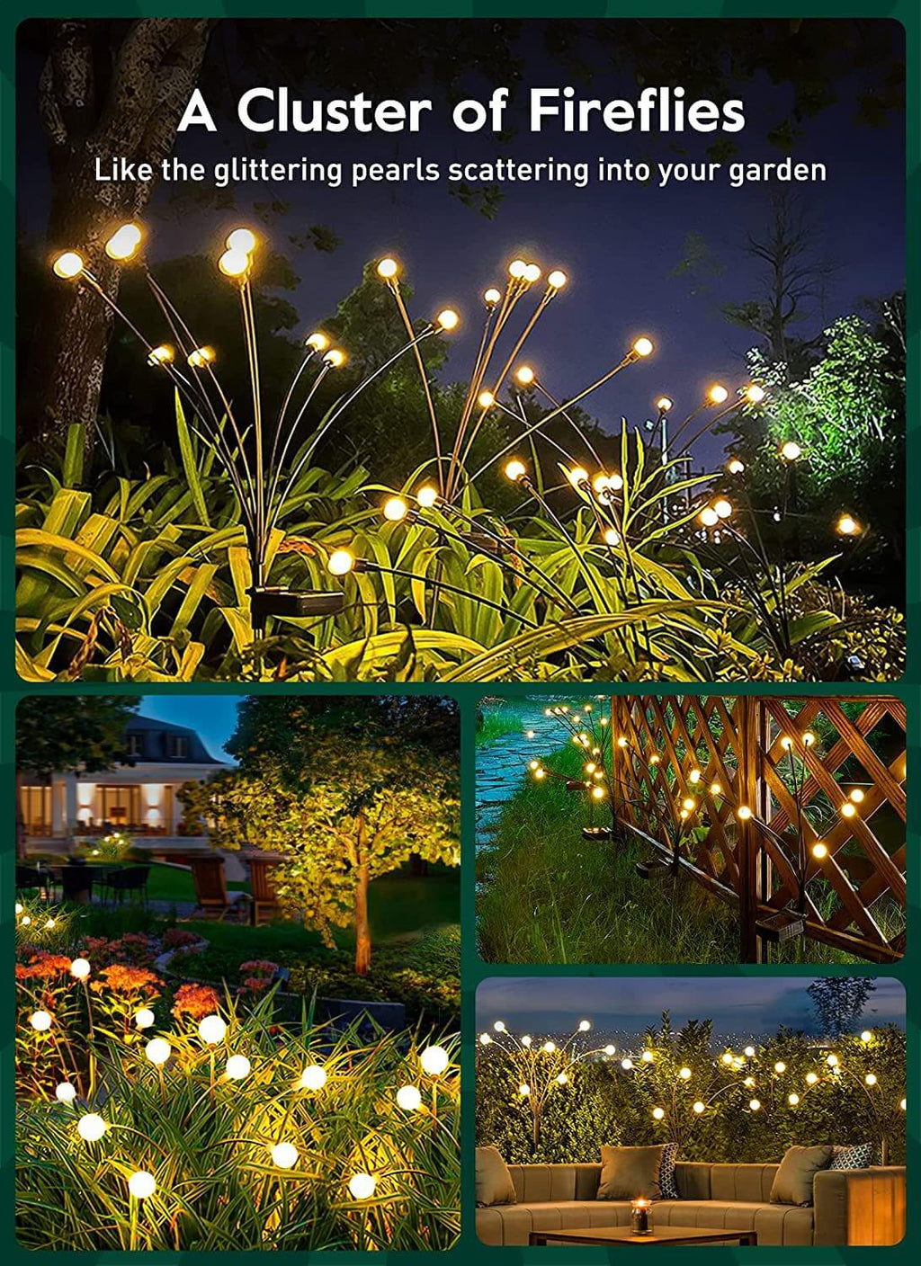 Solar Firefly Garden Lights Swaying LED Stake Lights Outdoor Waterproof Pathway Lights with Dusk to Dawn Sensor for Borders | Patio and Lawn