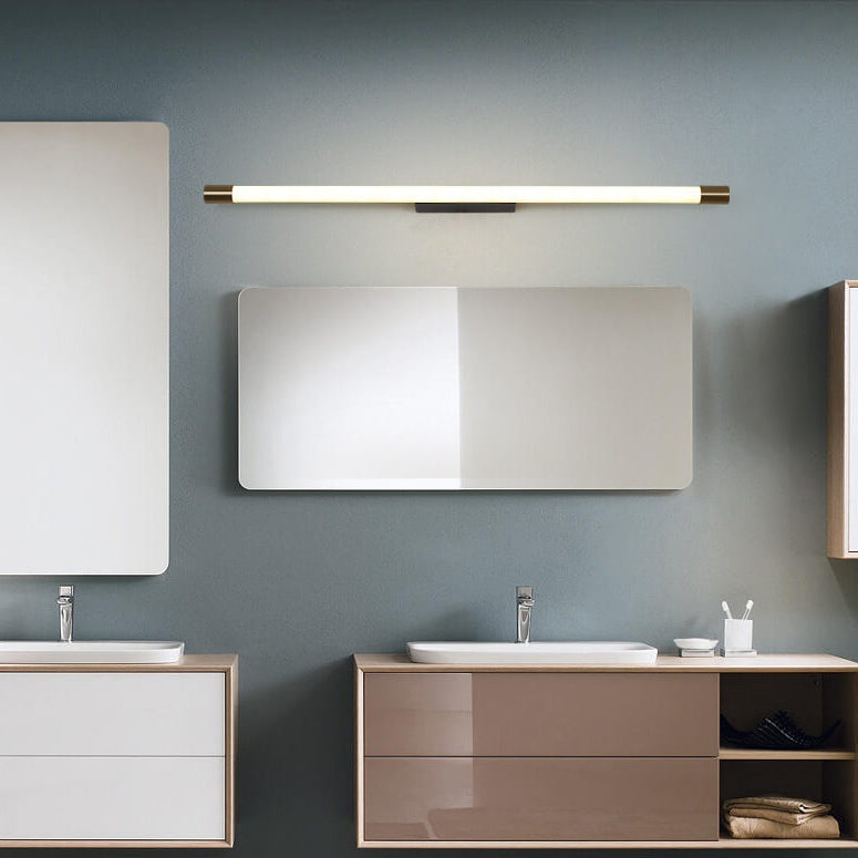 Slim LED Tube Wall Light Minimalist Aluminium Vanity Bar Mirror Lamp with Brass Tone End Caps for Bathroom | Bedroom and Living Room
