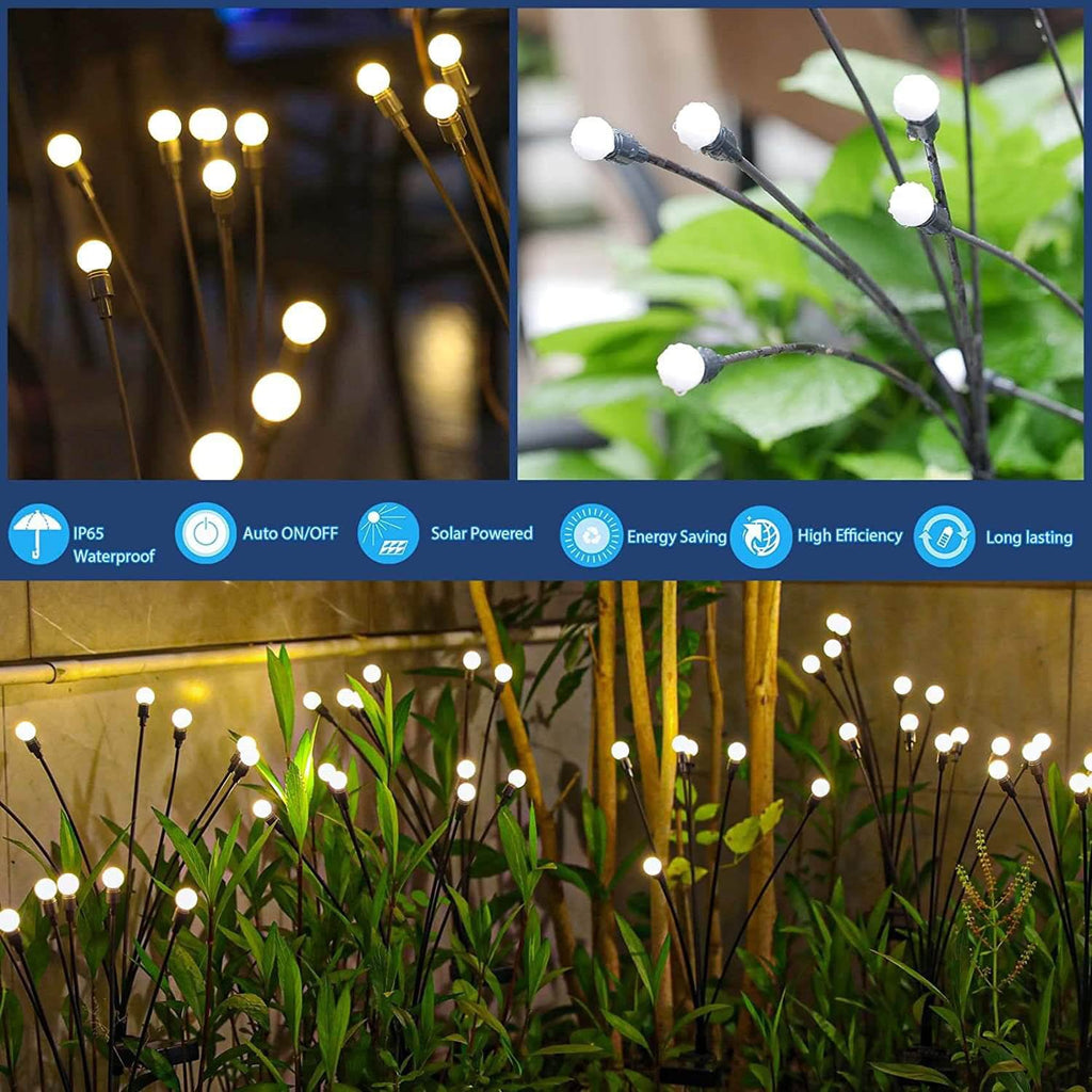 Solar Firefly Garden Lights Swaying LED Stake Lights Outdoor Waterproof Pathway Lights with Dusk to Dawn Sensor for Borders | Patio and Lawn