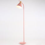 Macaron Floor Lamp Nordic Metal Standing Lamp with Cone Shade and Wooden Joint Curved Reading Lamp for Living Room and Bedroom