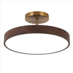 Wood Effect LED Ceiling Light Round Semi Flush Ceiling Lamp Japandi Wood Grain Finish with Brass Tone Fitting for Bedroom and Hallway
