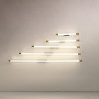 Slim LED Tube Wall Light Minimalist Aluminium Vanity Bar Mirror Lamp with Brass Tone End Caps for Bathroom | Bedroom and Living Room