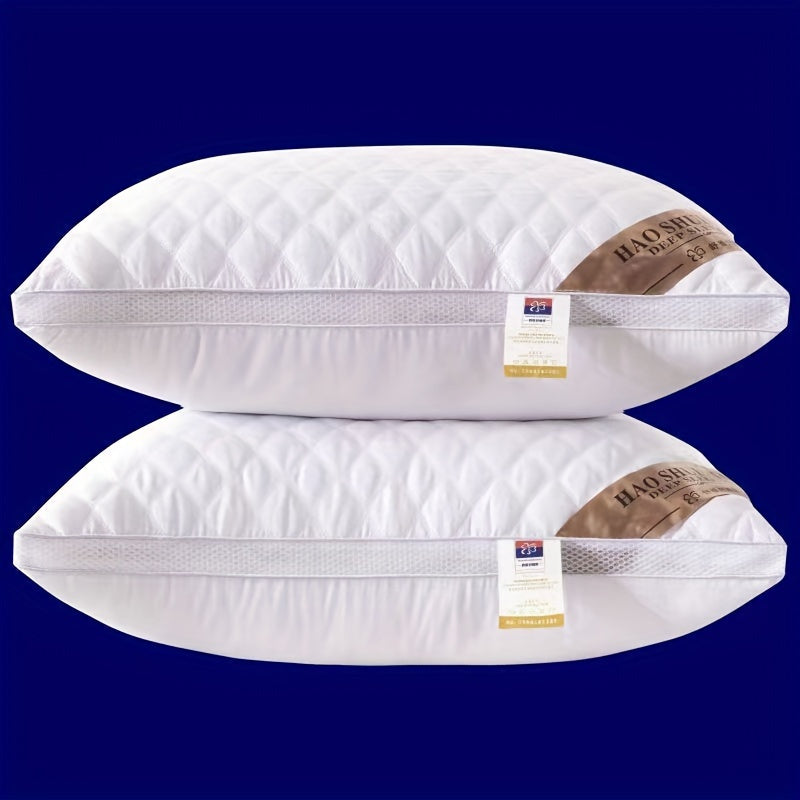 Hotel Quality Bed Pillow Quilted Polyester Pillow with Washable Cover Shape Retaining Filling for Back | Side and Front Sleepers Low | Medium or High