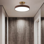 Wood Effect LED Ceiling Light Round Semi Flush Ceiling Lamp Japandi Wood Grain Finish with Brass Tone Fitting for Bedroom and Hallway