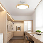 Wood Effect LED Ceiling Light Round Semi Flush Ceiling Lamp Japandi Wood Grain Finish with Brass Tone Fitting for Bedroom and Hallway