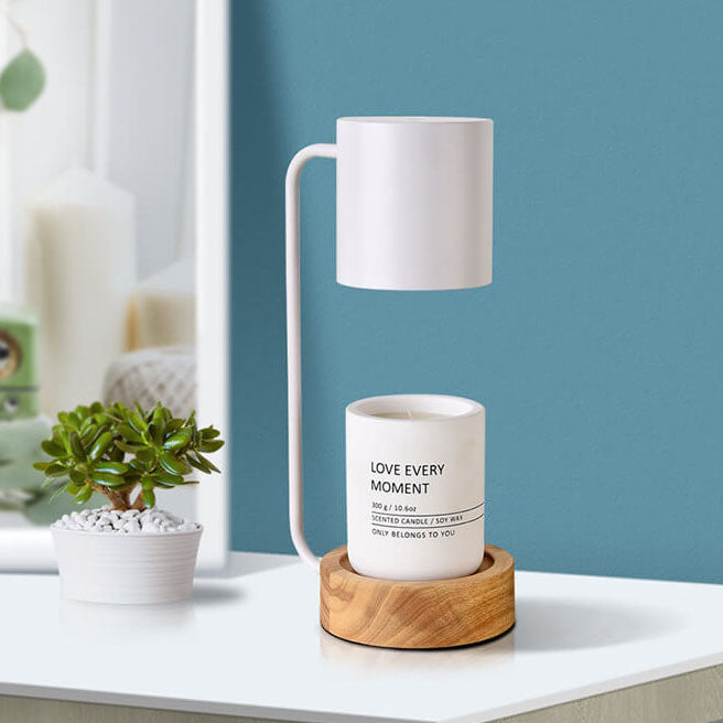 Candle Warmer Lamp Dimmable Wooden Base Electric Wax Melt Lamp with Optional Timer Japanese Minimalist Table Lamp for Bedroom