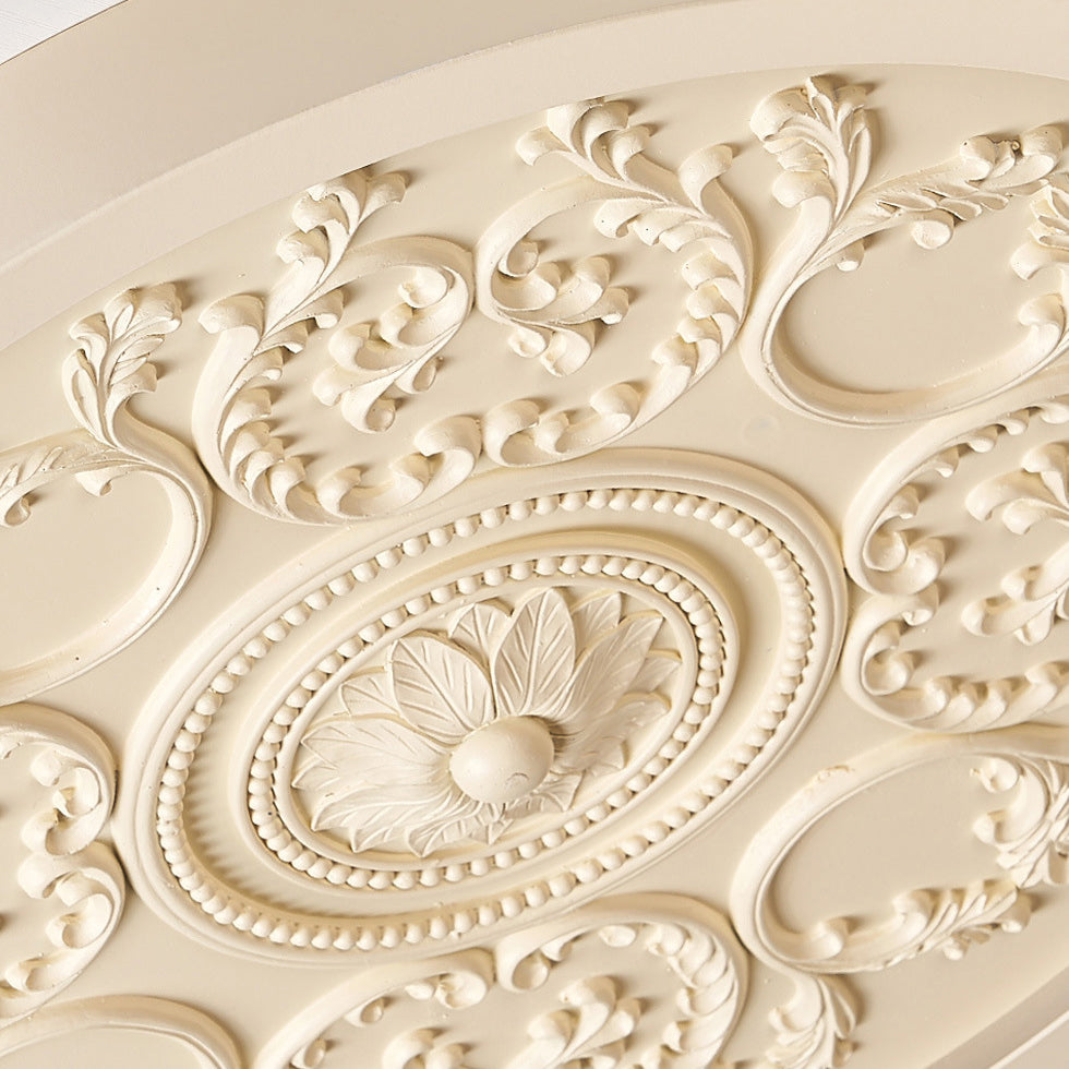Carved LED Ceiling Light Round Ornate Flush Mount Ceiling Lamp for Bedroom and Living Room
