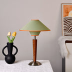 Modern Wood Table Lamp With Fabric Shade for Living Room in Green & Walnut — Ashbury Home & Living