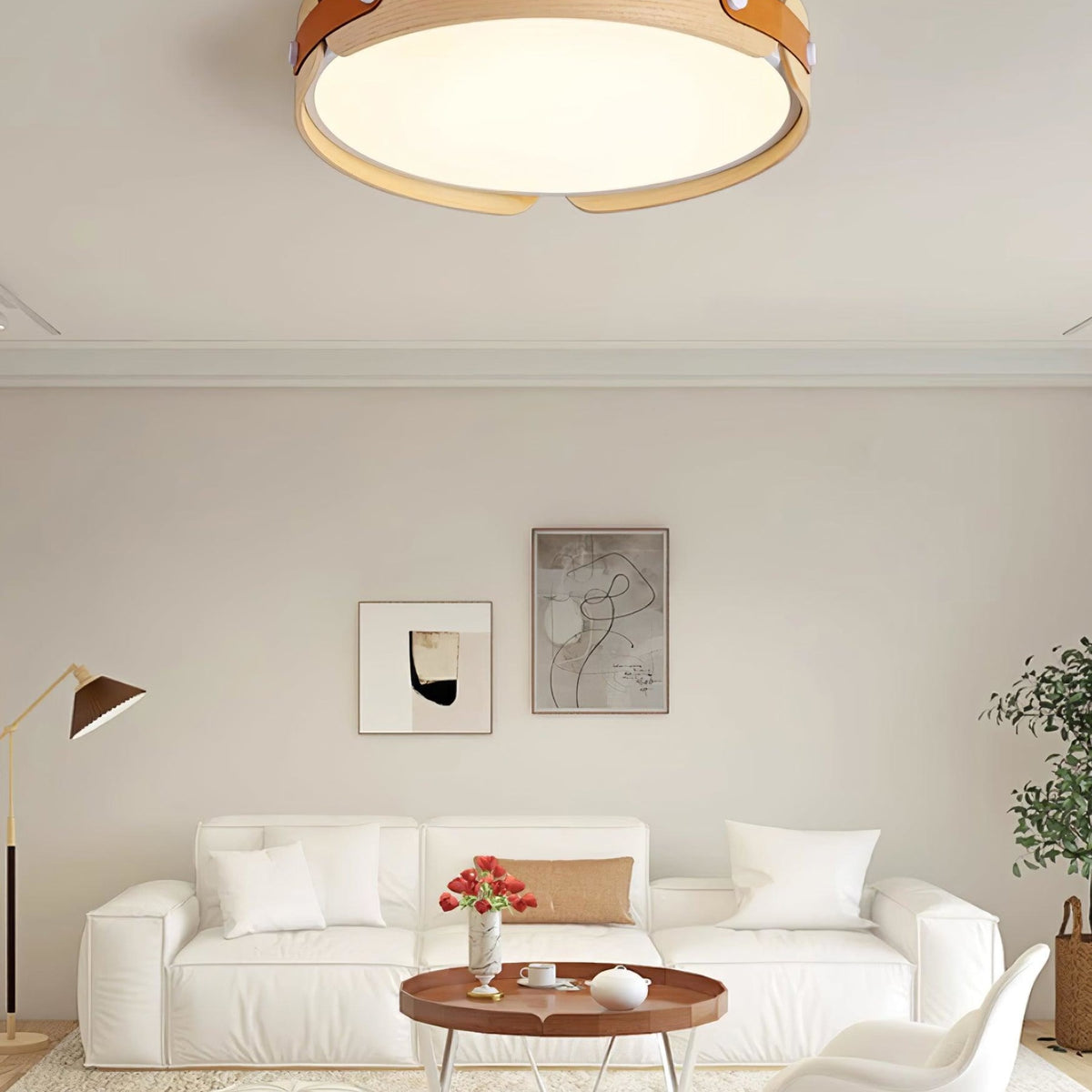 Scandinavian Wood Flush Mount Ceiling Light With Slim Low-Profile Design — Ashbury Home & Living