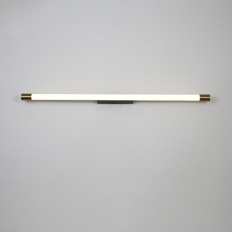 Slim LED Tube Wall Light Minimalist Aluminium Vanity Bar Mirror Lamp with Brass Tone End Caps for Bathroom | Bedroom and Living Room