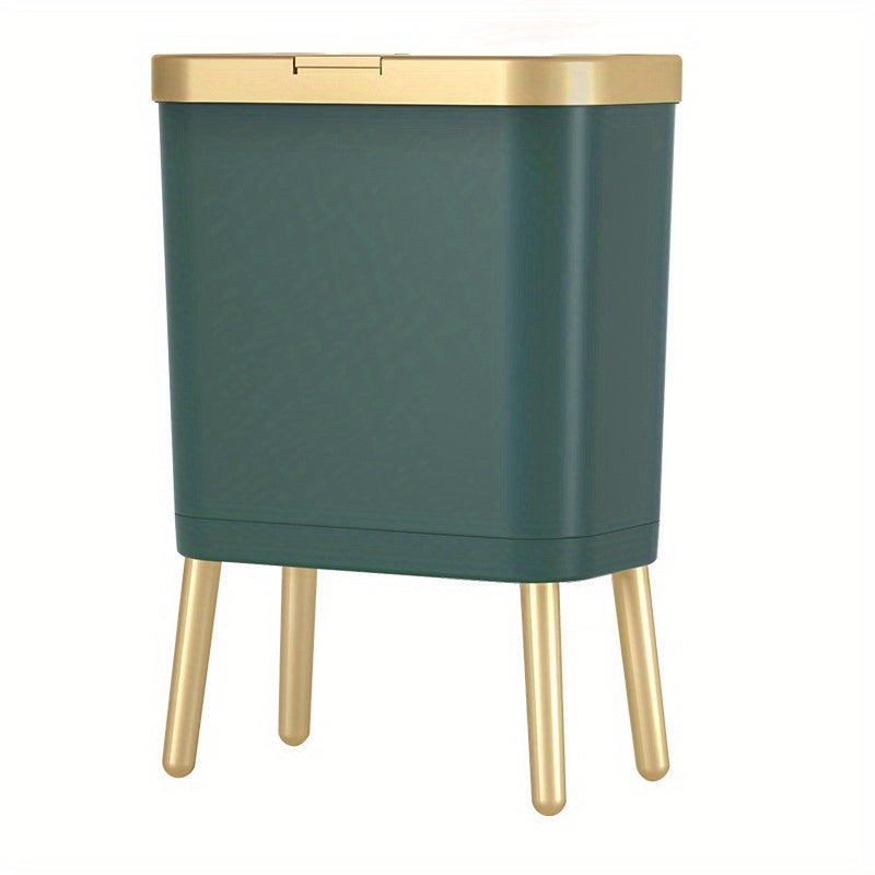 Slim Kitchen Bin with Lid and Raised Legs Odour Sealing Press-Top Rubbish Bin with Metallic Trim Waste Bin for Kitchen | Bathroom and Living Room