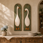 Rustic Goose Wall Art Set of Two Handcrafted Wooden Farmhouse Panels Arched Vintage Green Plaques for Kitchen | Hallway and Living Room