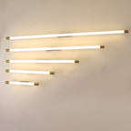 Slim LED Tube Wall Light Minimalist Aluminium Vanity Bar Mirror Lamp with Brass Tone End Caps for Bathroom | Bedroom and Living Room
