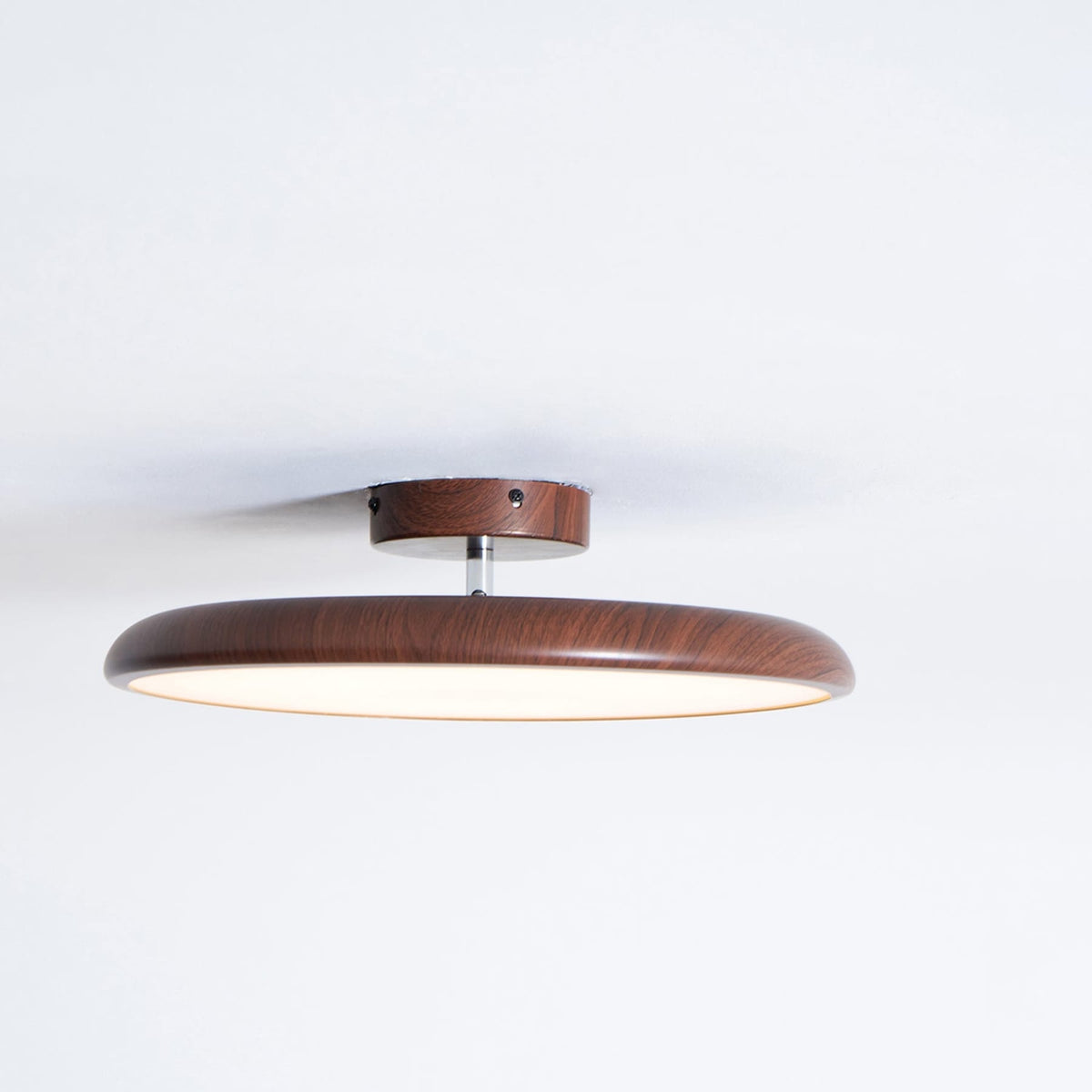 Scandinavian Wood-Effect Flush Mount Ceiling Light With Tri-Colour Glow in Walnut Wood Grain — Ashbury Home & Living