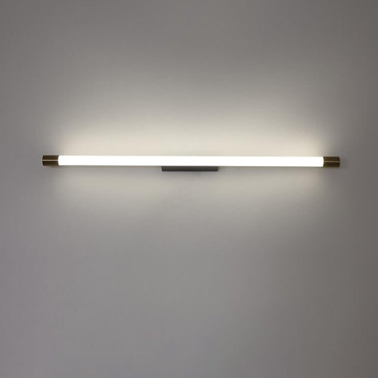 Slim LED Tube Wall Light Minimalist Aluminium Vanity Bar Mirror Lamp with Brass Tone End Caps for Bathroom | Bedroom and Living Room