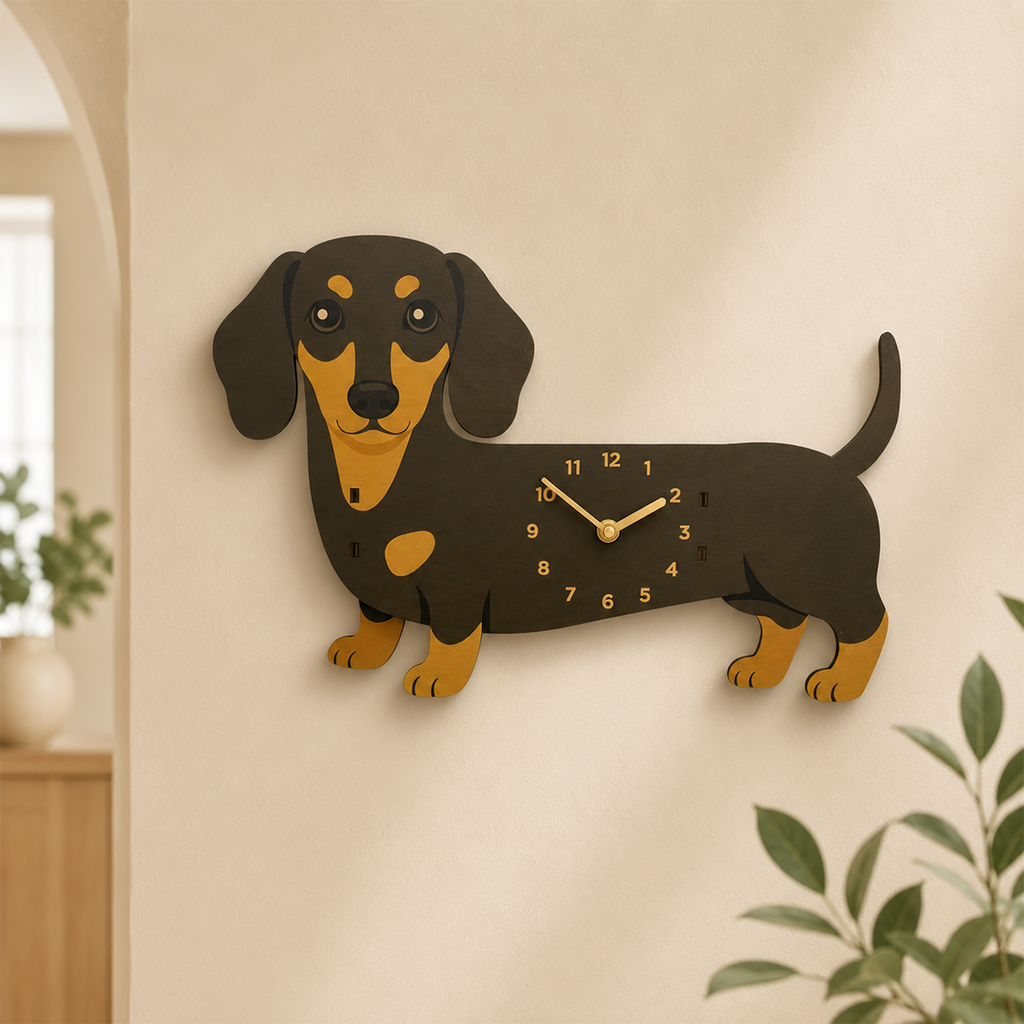 Dachshund Wall Clock Wooden Silent Non Ticking Clock Swinging Tail or Leg Pendulum Sausage Dog Decor for Living Room | Kitchen and Kids Room