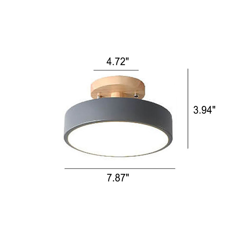Nordic Round LED Ceiling Light Wood and Metal Semi Flush Ceiling Lamp with Colour Temperature Options for Hallway | Bedroom and Living Room