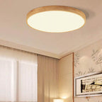 Solid Wood LED Ceiling Light Round Ultra Slim Flush Mount Ceiling Lamp Nordic Wooden Frame for Living Room and Bedroom