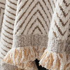 Herringbone Sofa Cover Woven Chenille Look Couch Throw with Fringe Non Slip Washable Furniture Protector for Sofa | Armchair and Bed