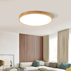 Solid Wood LED Ceiling Light Round Ultra Slim Flush Mount Ceiling Lamp Nordic Wooden Frame for Living Room and Bedroom