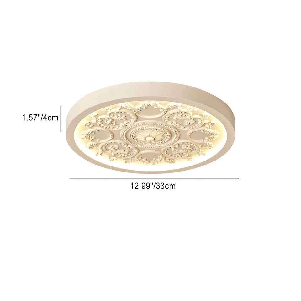Carved LED Ceiling Light Round Ornate Flush Mount Ceiling Lamp for Bedroom and Living Room