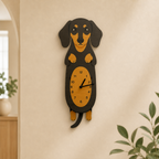 Dachshund Wall Clock Wooden Silent Non Ticking Clock Swinging Tail or Leg Pendulum Sausage Dog Decor for Living Room | Kitchen and Kids Room