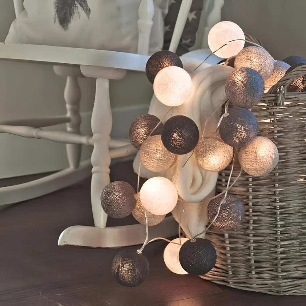 Cotton Ball String Lights LED Fairy Lights with Woven Cotton Balls Battery or USB Powered Garland Lights for Bedroom | Living Room | Nursery and Party