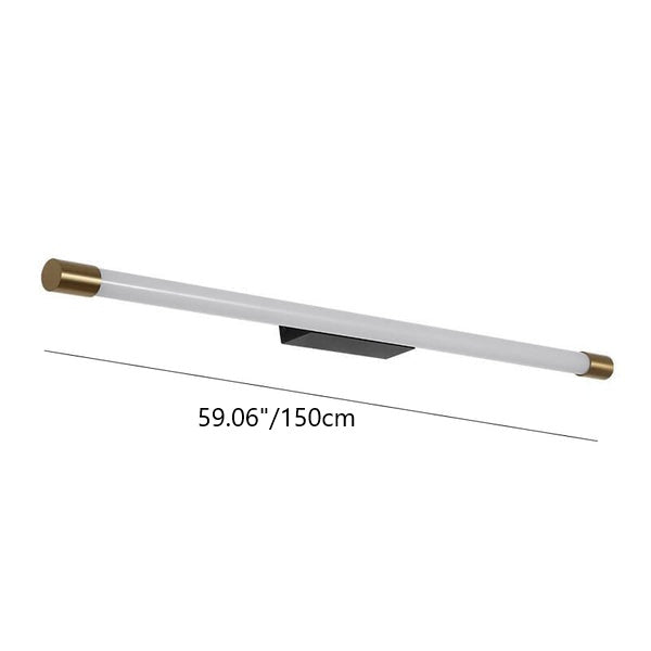 Slim LED Tube Wall Light Minimalist Aluminium Vanity Bar Mirror Lamp with Brass Tone End Caps for Bathroom | Bedroom and Living Room