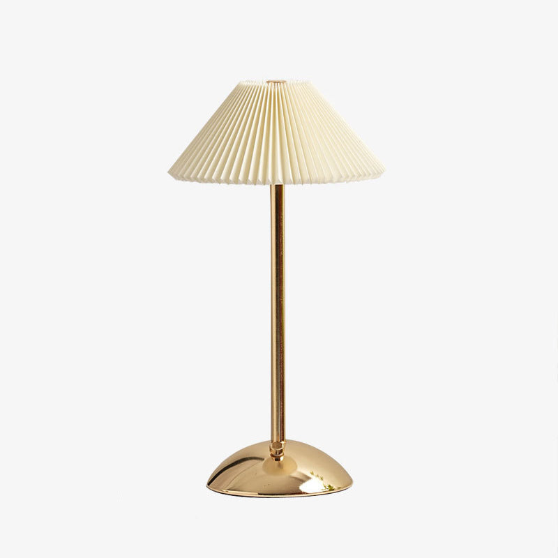 Rechargeable Table Lamp Pleated Fabric Shade Cordless Bedside Lamp with Iron Base Scandinavian Battery Lamp for Bedroom | Living Room and Dining Table