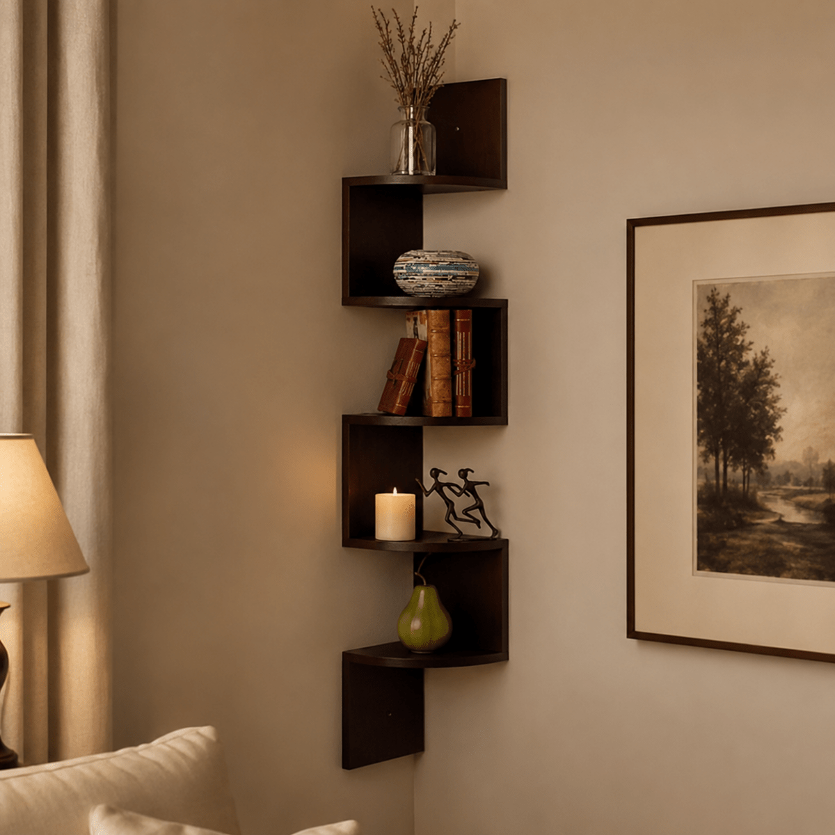 Wall Mounted Corner Shelf Multi Tier Zigzag Floating Corner Shelving Unit Space Saving Storage for Living Room | Bedroom and Hallway