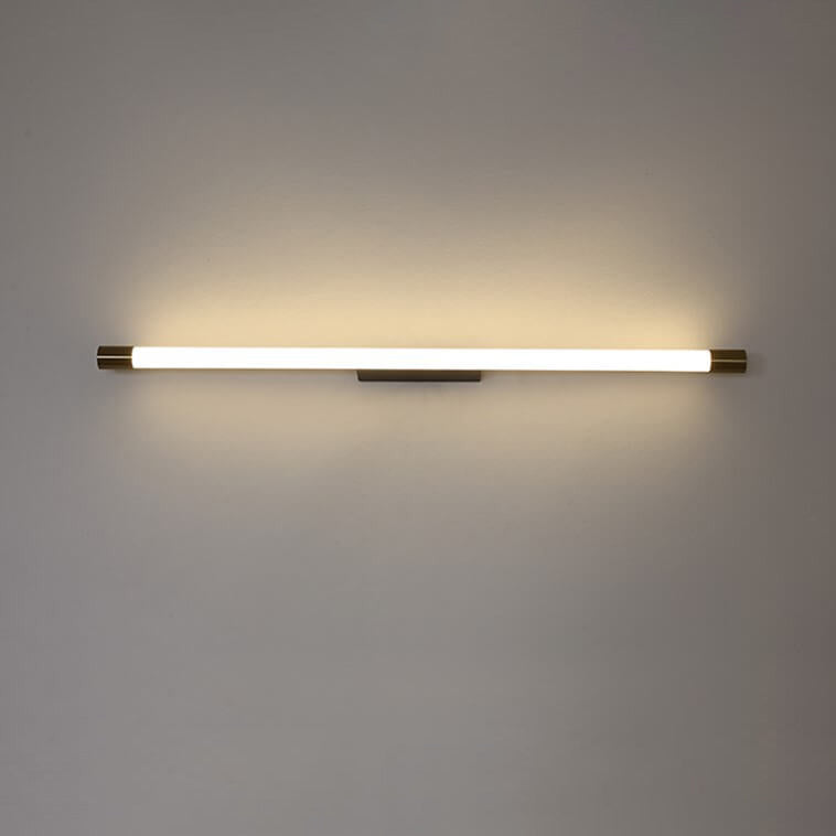 Slim LED Tube Wall Light Minimalist Aluminium Vanity Bar Mirror Lamp with Brass Tone End Caps for Bathroom | Bedroom and Living Room