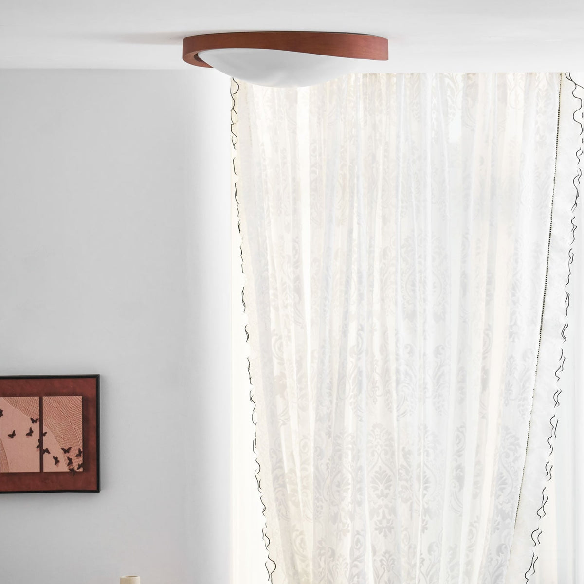 Modern Wood-Effect Fabric Flush Mount Ceiling Light With Tri-Colour Glow — Ashbury Home & Living