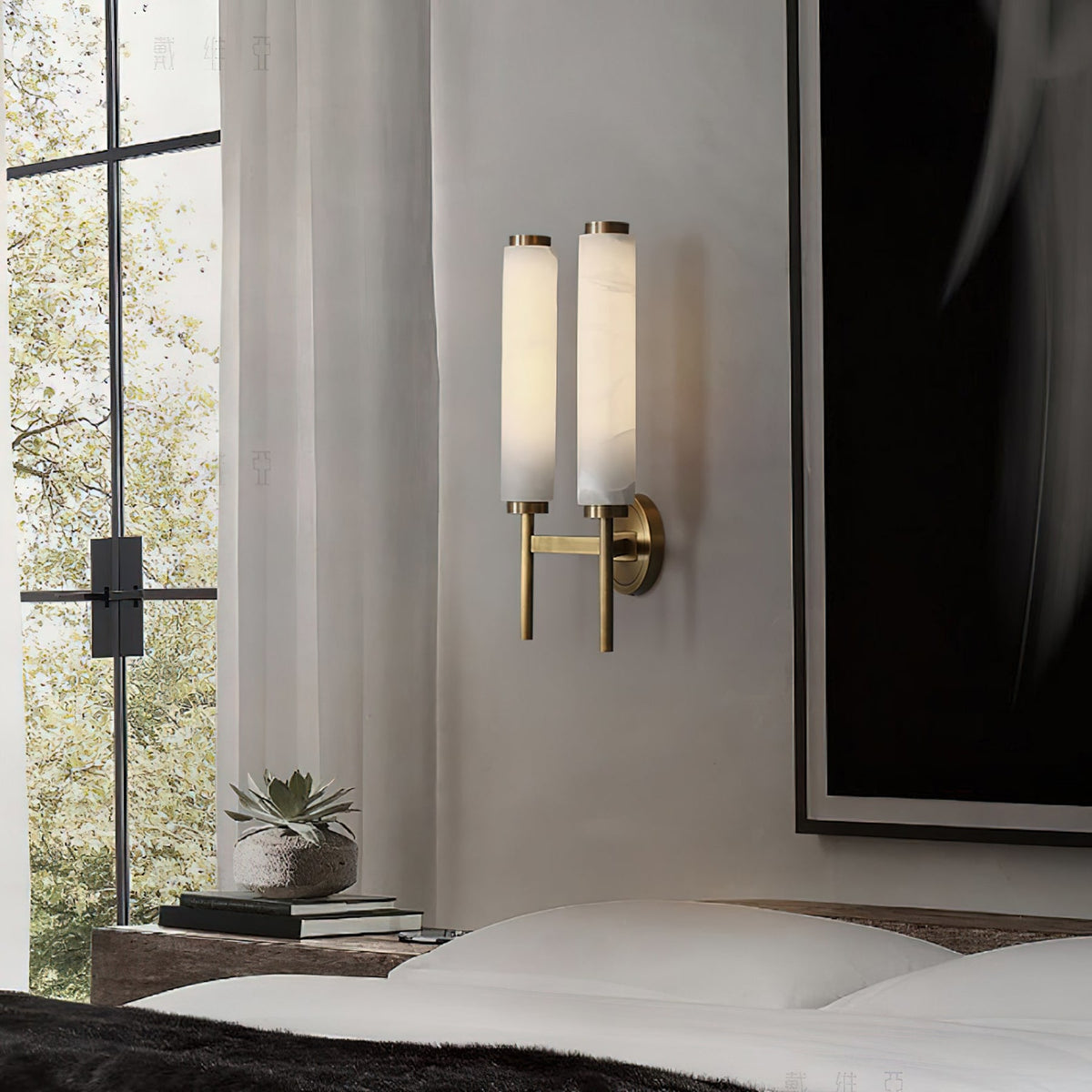 Modern Metal and Faux Alabaster Wall Light for Living Room — Ashbury Home & Living