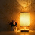 Linen Table Lamp with Wooden Base Dimmable LED Bedside Lamp with Remote Control and Touch Switch USB Powered Japandi Style for Bedroom | Living Room