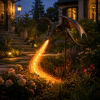 Solar Dragon Garden Light Fire Breathing Dragon Stake with Glowing Fibre Optic Flame Weatherproof Decoration for Flower Beds | Paths and Patios