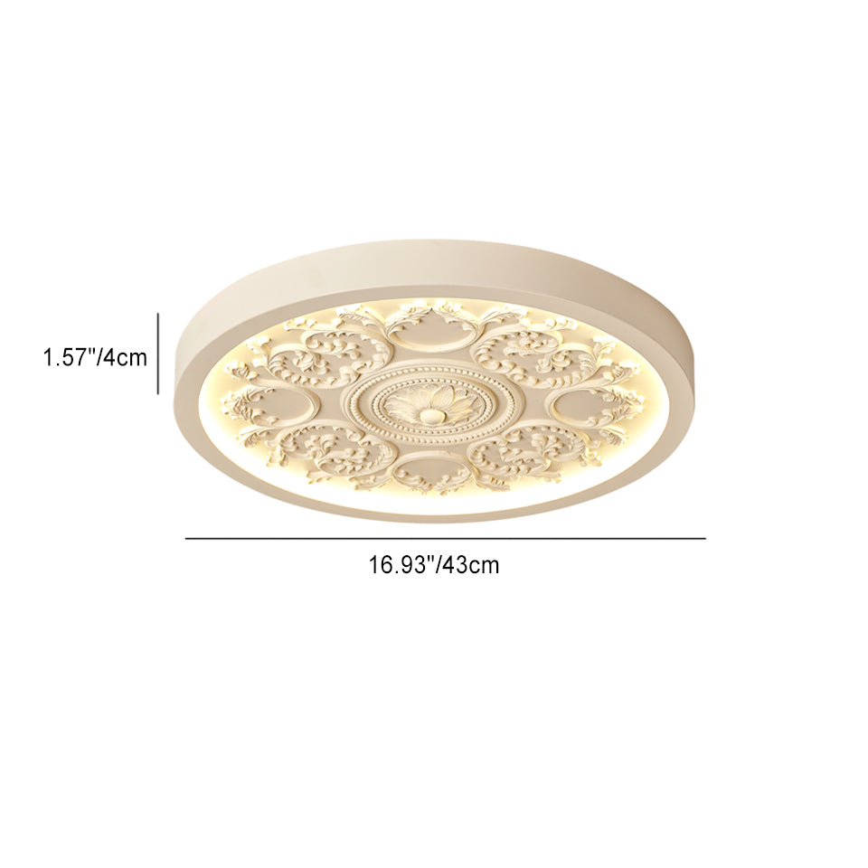 Carved LED Ceiling Light Round Ornate Flush Mount Ceiling Lamp Dimmable with Remote Control for Bedroom and Living Room
