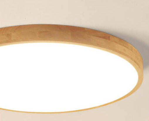 Solid Wood LED Ceiling Light Round Ultra Slim Flush Mount Ceiling Lamp Nordic Wooden Frame for Living Room and Bedroom