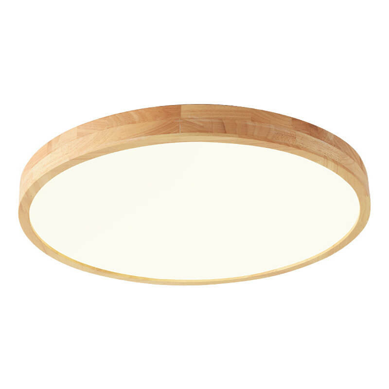 Solid Wood LED Ceiling Light Round Ultra Slim Flush Mount Ceiling Lamp Nordic Wooden Frame for Living Room and Bedroom