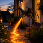 Solar Dragon Garden Light Fire Breathing Dragon Stake with Glowing Fibre Optic Flame Weatherproof Decoration for Flower Beds | Paths and Patios