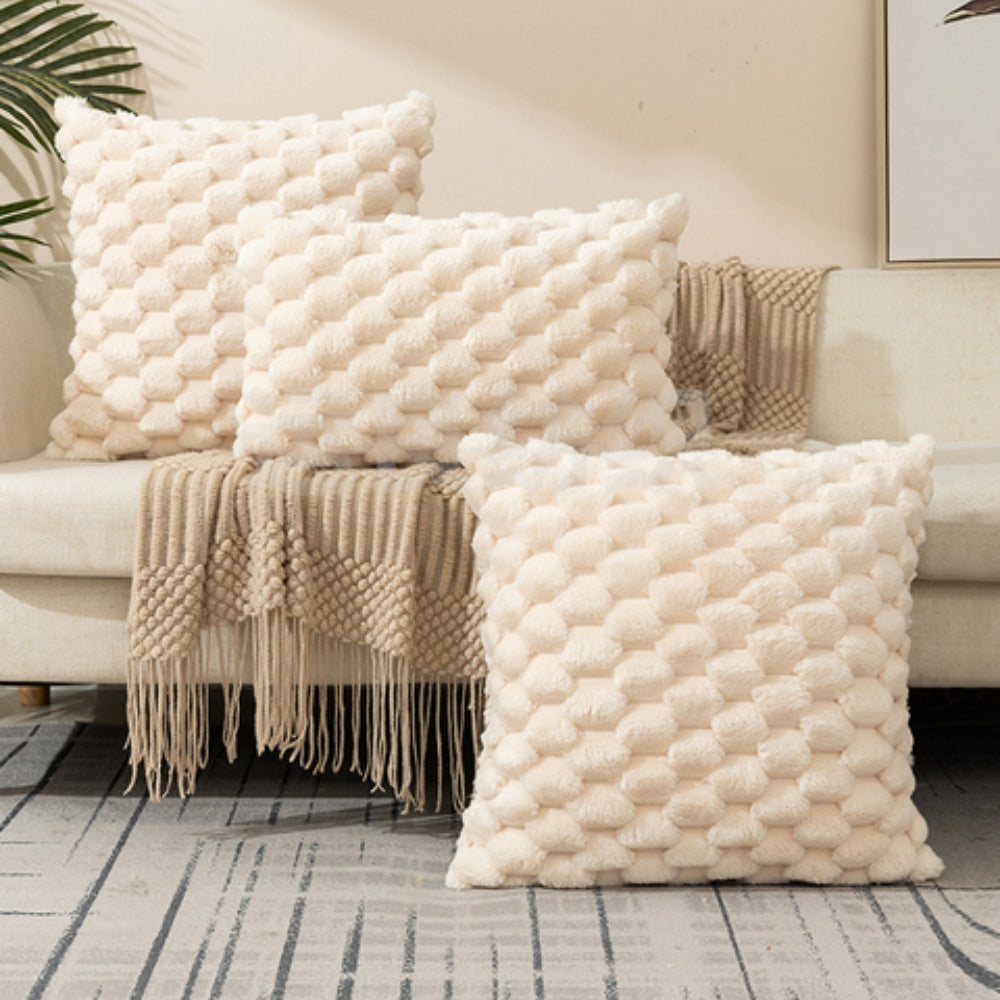 Soft Marshmallow Cushion Cover Plush Textured Faux Fur Pillowcase for Sofa