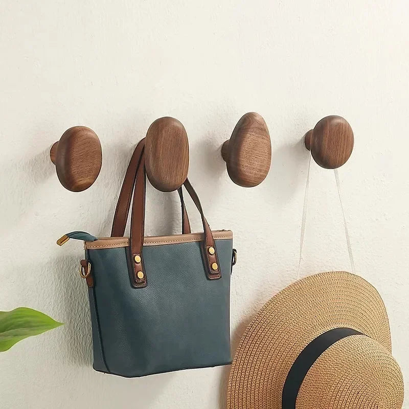 Wooden Wall Hooks Set of Four Solid Wood Pebble Shaped Coat Hooks Wall Mounted Hanging Pegs for Hallway | Bathroom and Bedroom