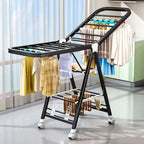 Folding Clothes Drying Rack on Wheels Freestanding Metal Laundry Airer with Wing Rails Indoor and Outdoor Clothes Horse for Balcony | Bedroom