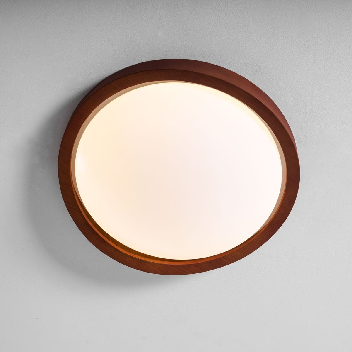 Modern Wood-Effect Fabric Flush Mount Ceiling Light With Tri-Colour Glow — Ashbury Home & Living