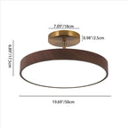 Wood Effect LED Ceiling Light Round Semi Flush Ceiling Lamp Japandi Wood Grain Finish with Brass Tone Fitting for Bedroom and Hallway
