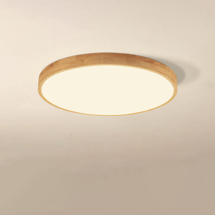 Solid Wood LED Ceiling Light Round Ultra Slim Flush Mount Ceiling Lamp Nordic Wooden Frame for Living Room and Bedroom
