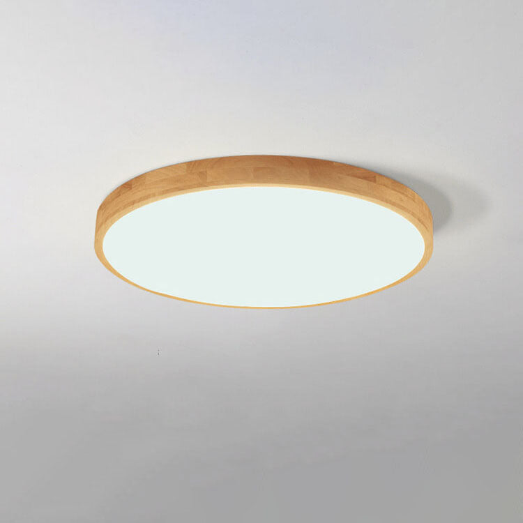 Solid Wood LED Ceiling Light Round Ultra Slim Flush Mount Ceiling Lamp Nordic Wooden Frame for Living Room and Bedroom