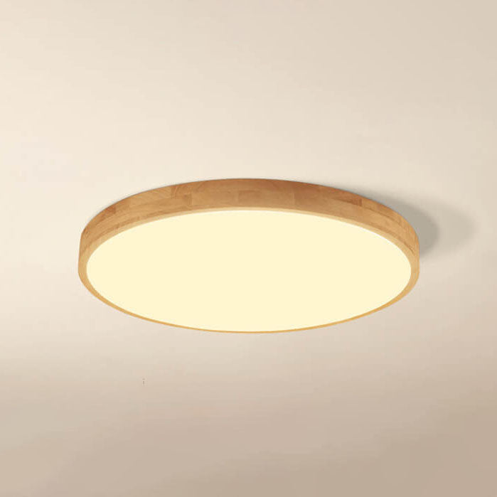 Solid Wood LED Ceiling Light Round Ultra Slim Flush Mount Ceiling Lamp Nordic Wooden Frame for Living Room and Bedroom